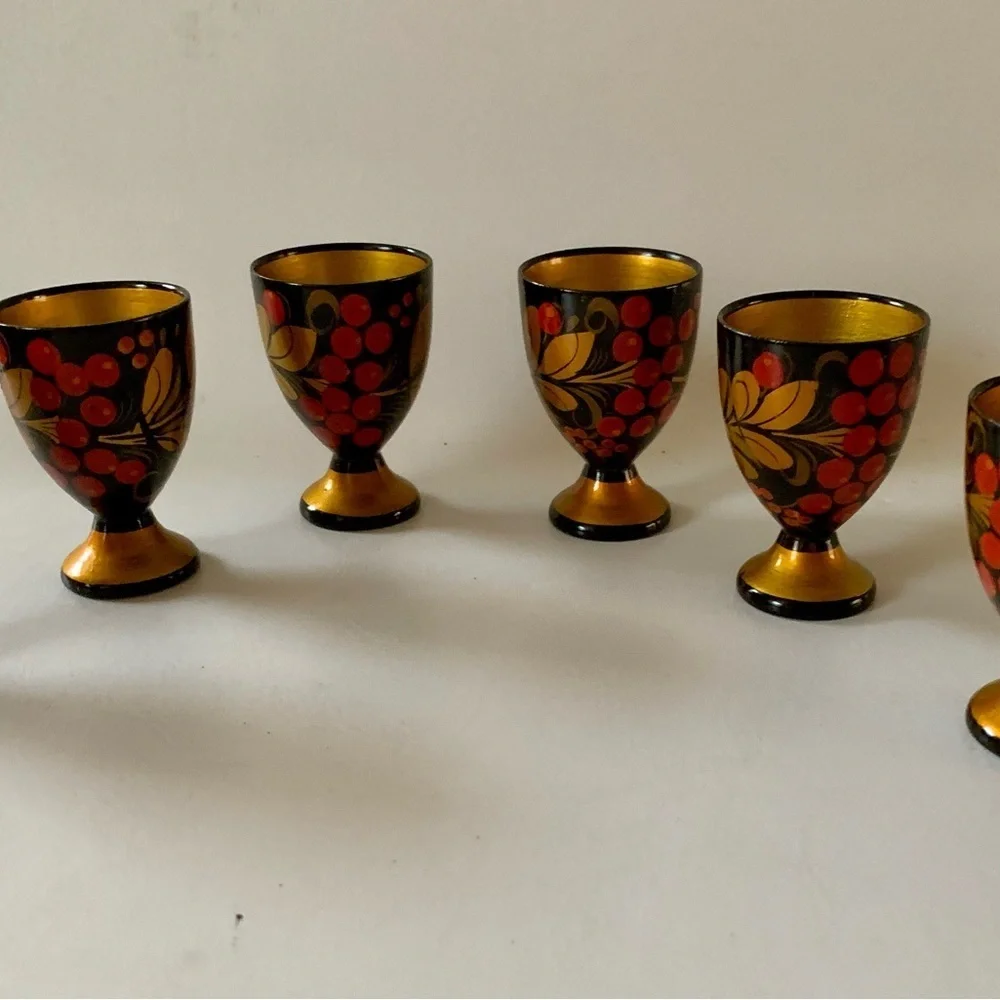 Vintage Hand Painted Wooden Egg Holders Set  6